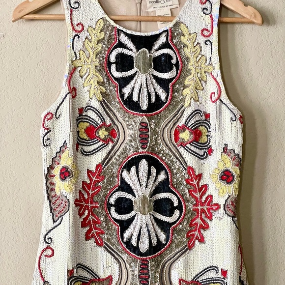 Needle & Thread Sequined Embroidered Dress Fully Embellished Ecru Bling Cocktail - Picture 4 of 14